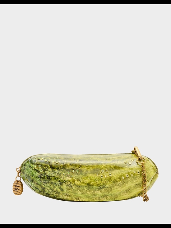 Betsey Johnson Handbags - Betsey Johnson "Big Dill" Purse - Green Pickle Shaped Clutch with Gold Accents